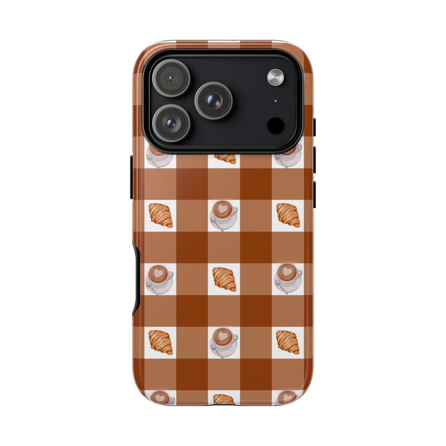Chic Coffee & Croissant Gingham Plaid Tough Phone Case