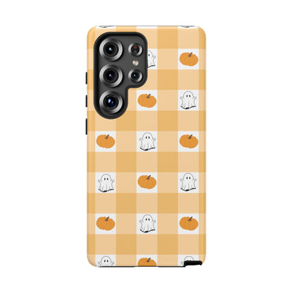 Halloween Ghost And Pumpkin Gingham Plaid Tough Phone Case