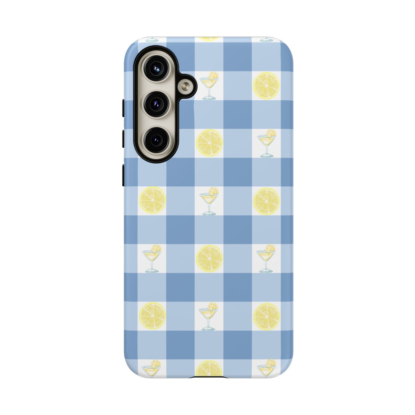 Summer Chic Lemon & Lemonade Aesthetic Gingham Plaid Tough Phone Case