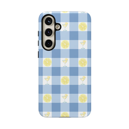 Summer Chic Lemon & Lemonade Aesthetic Gingham Plaid Tough Phone Case