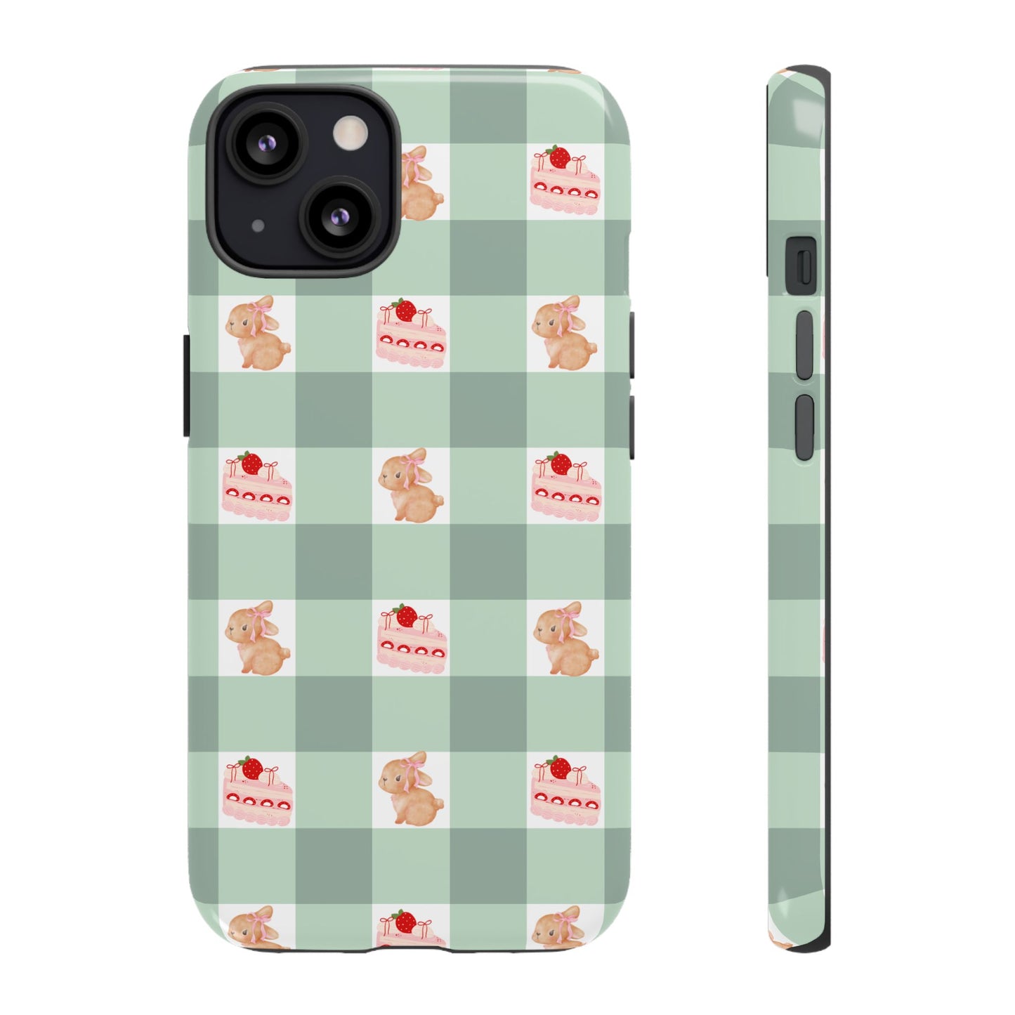 Cute Bunny & Strawberry Cream Cake Gingham Plaid Aesthetic Tough Phone Case