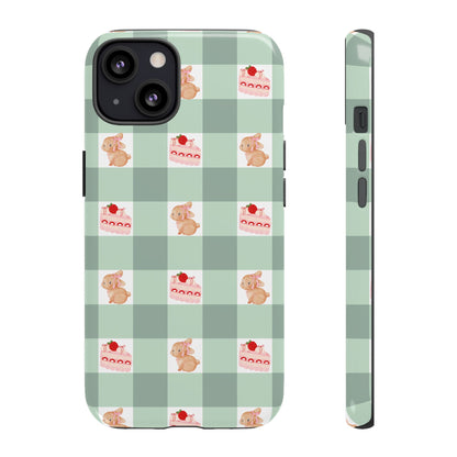 Cute Bunny & Strawberry Cream Cake Gingham Plaid Aesthetic Tough Phone Case