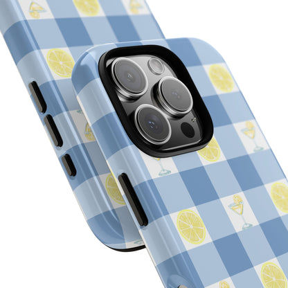 Summer Chic Lemon & Lemonade Aesthetic Gingham Plaid Tough Phone Case