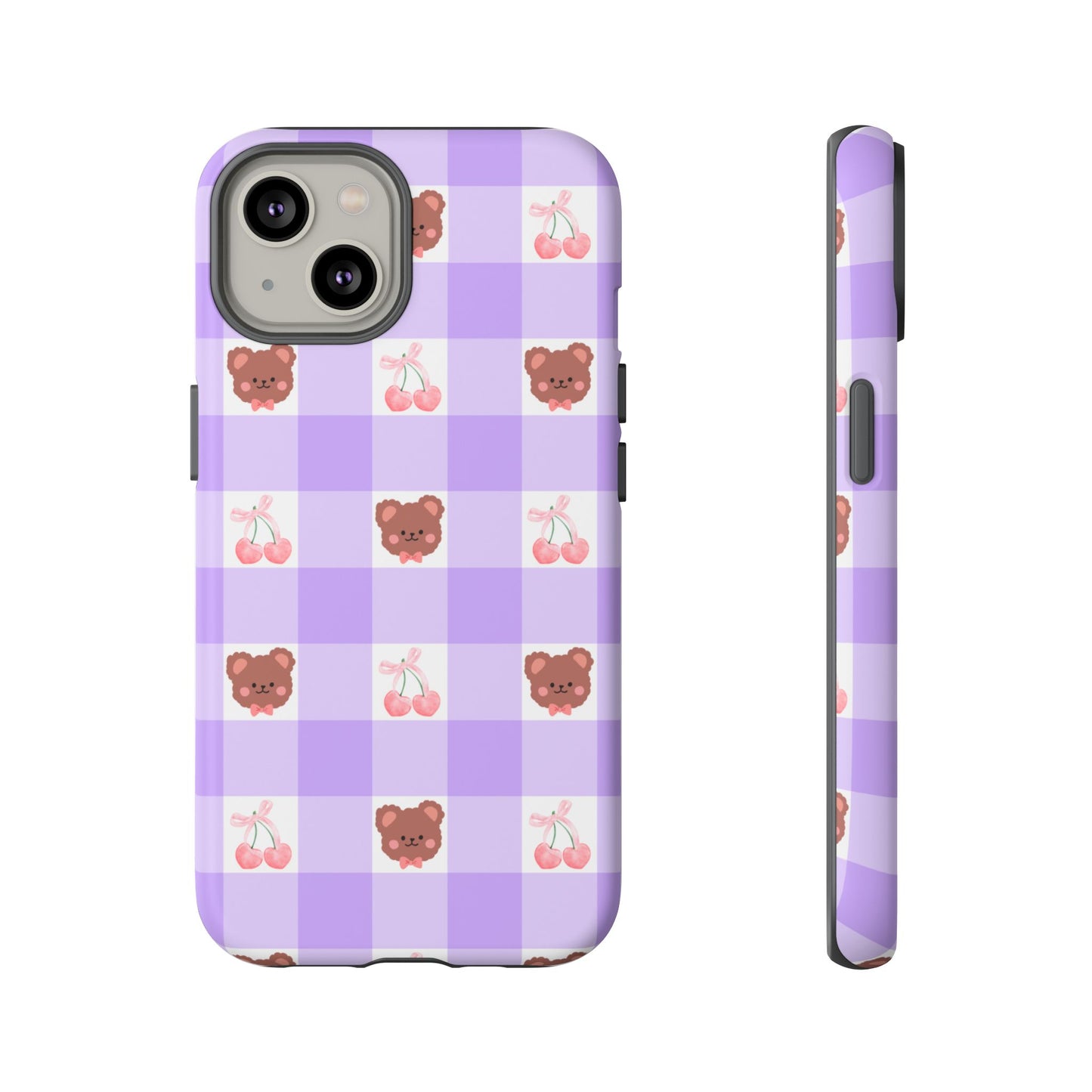 Cute Cherry & Bear Aesthetic Gingham Plaid Tough Phone Case