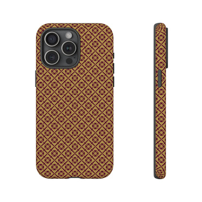 Elegant Burgundy & Gold Interlocking Geometric Tough Phone Case