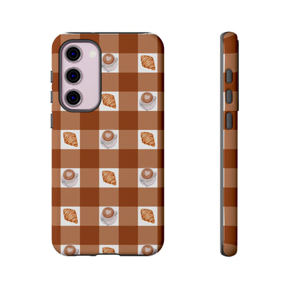 Chic Coffee & Croissant Gingham Plaid Tough Phone Case