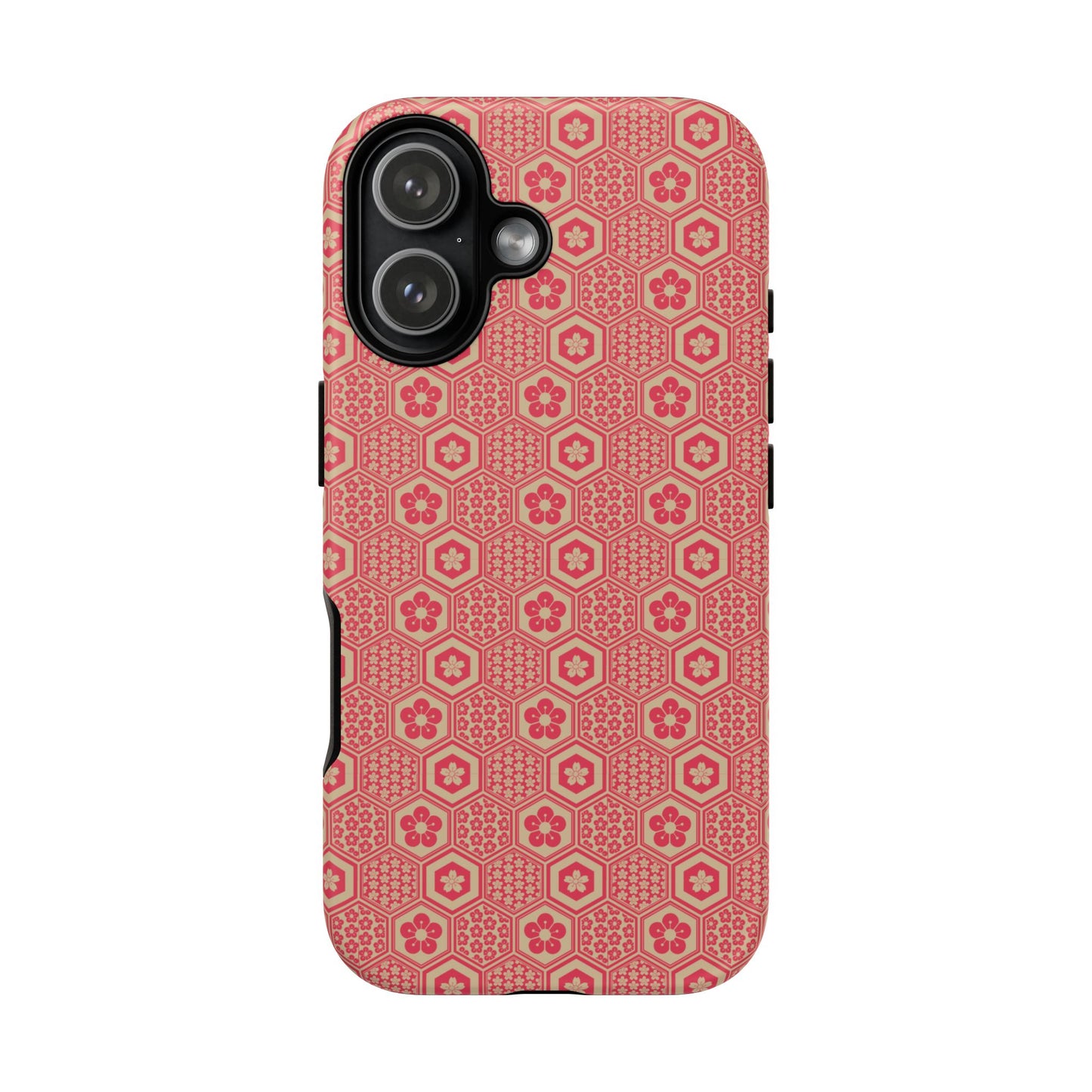 Bold Red & Beige Hexagon Floral Tough Phone Case