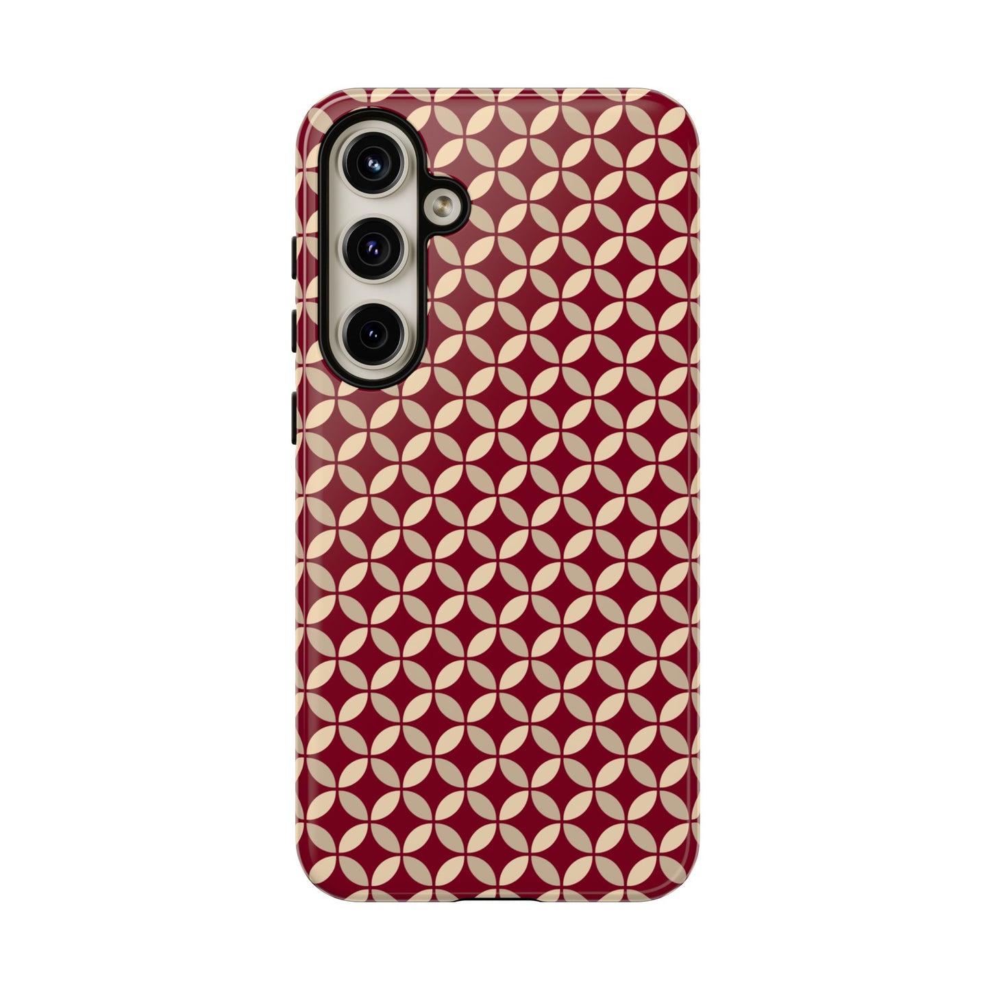 Vintage Geometric Red & Beige Interlocking Pattern Tough Phone Case