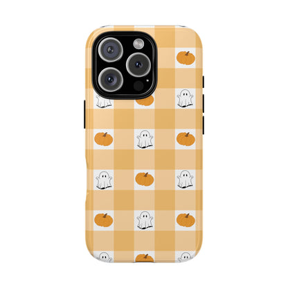 Halloween Ghost And Pumpkin Gingham Plaid Tough Phone Case