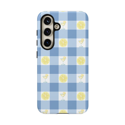 Summer Chic Lemon & Lemonade Aesthetic Gingham Plaid Tough Phone Case