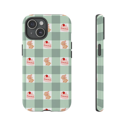Cute Bunny & Strawberry Cream Cake Gingham Plaid Aesthetic Tough Phone Case