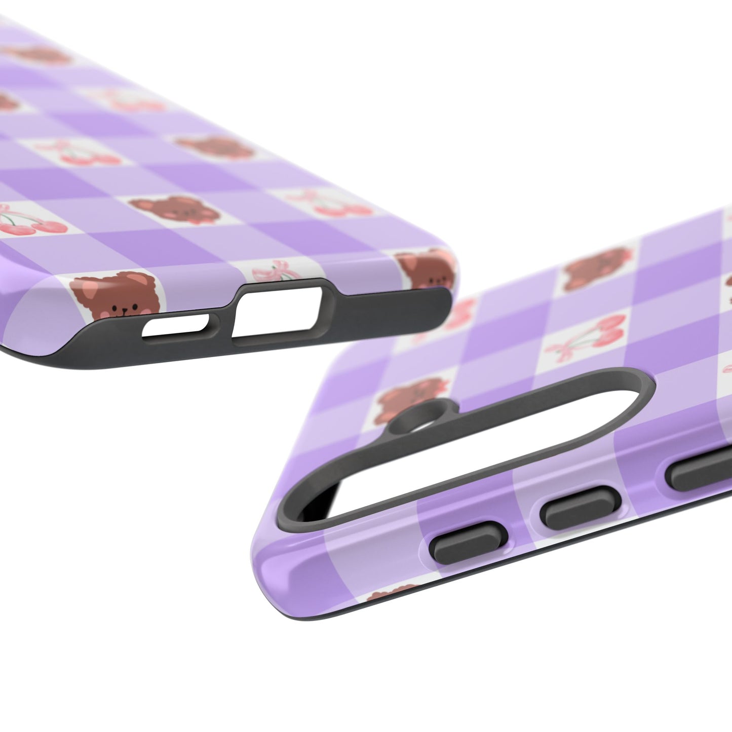 Cute Cherry & Bear Aesthetic Gingham Plaid Tough Phone Case