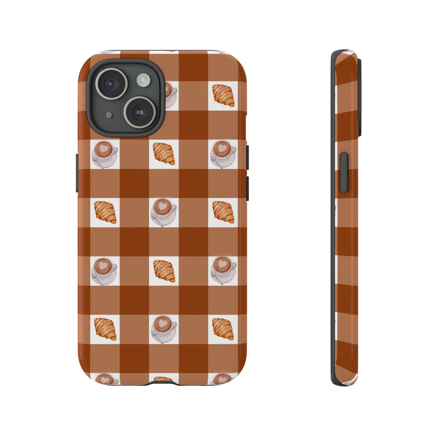 Chic Coffee & Croissant Gingham Plaid Tough Phone Case