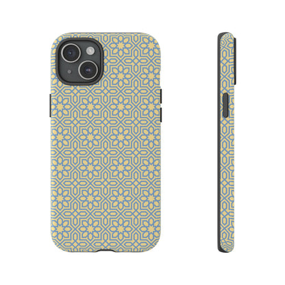 Pastel Yellow & Blue Floral Geometric Tough Phone Case