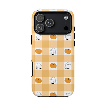 Halloween Ghost And Pumpkin Gingham Plaid Tough Phone Case