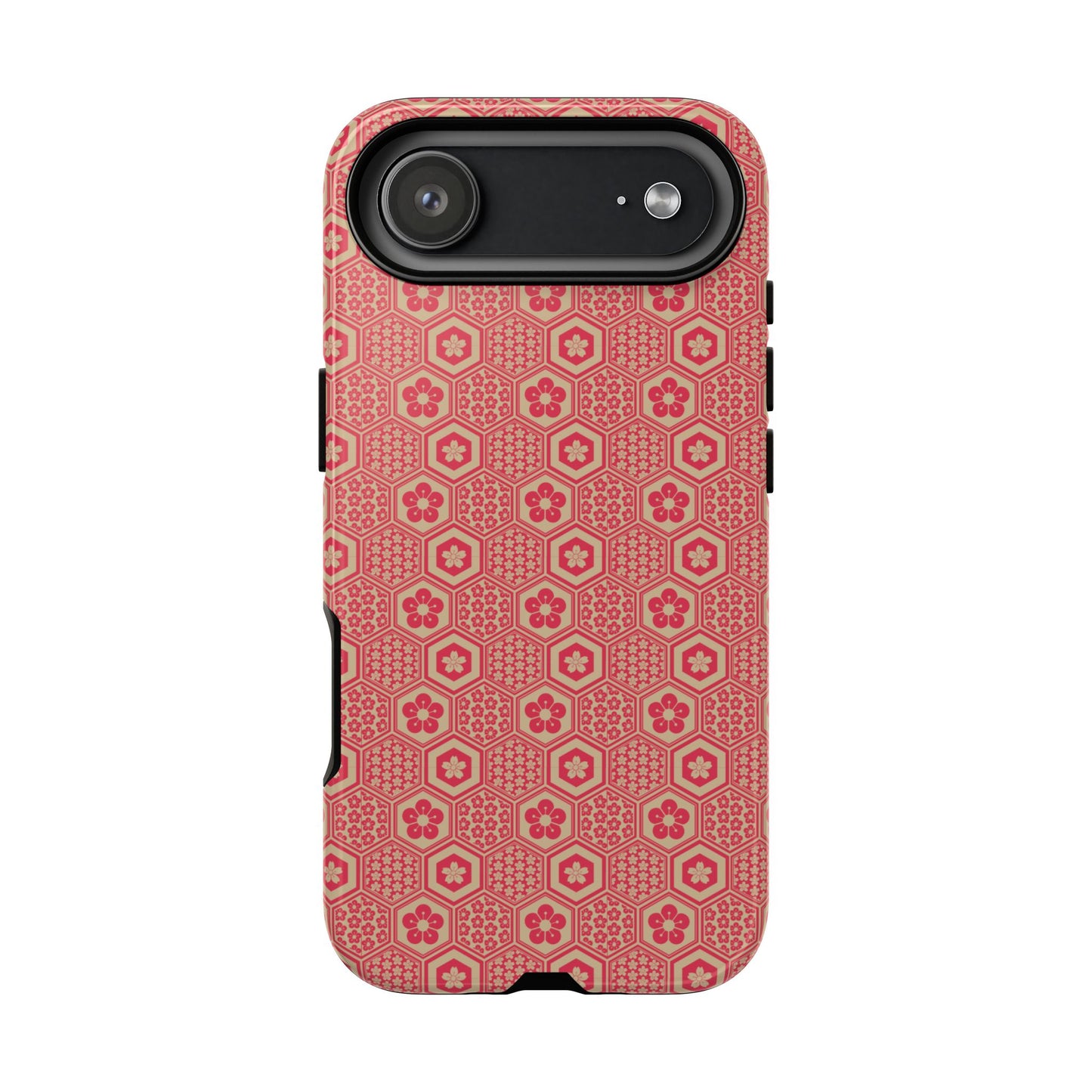 Bold Red & Beige Hexagon Floral Tough Phone Case
