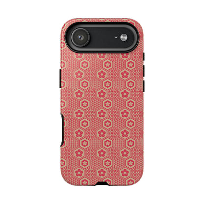 Bold Red & Beige Hexagon Floral Tough Phone Case