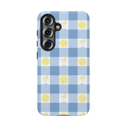 Summer Chic Lemon & Lemonade Aesthetic Gingham Plaid Tough Phone Case