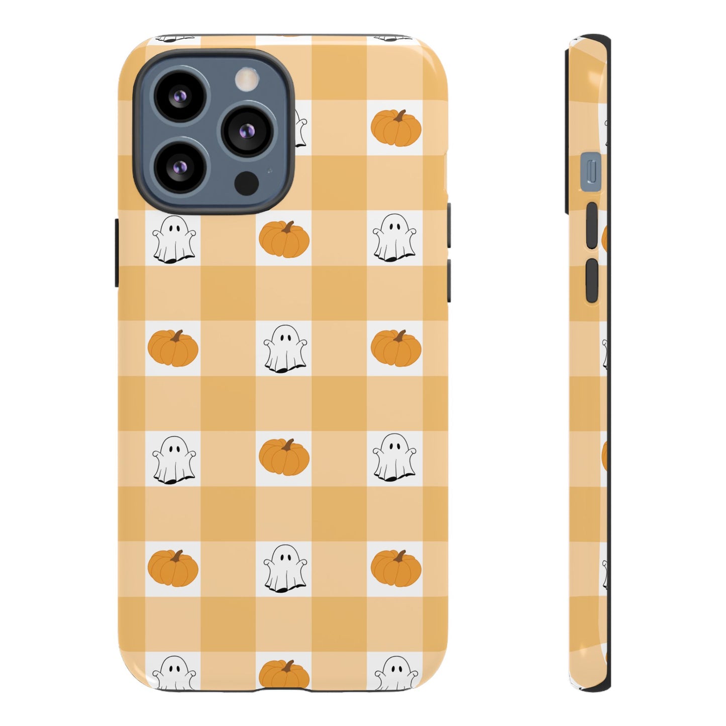 Halloween Ghost And Pumpkin Gingham Plaid Tough Phone Case