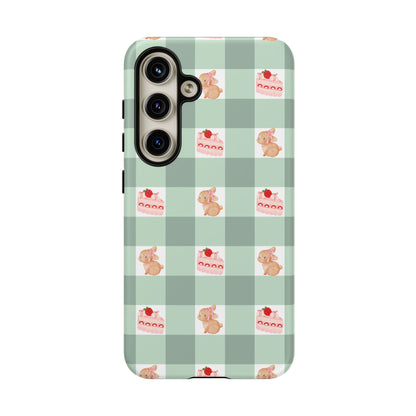 Cute Bunny & Strawberry Cream Cake Gingham Plaid Aesthetic Tough Phone Case