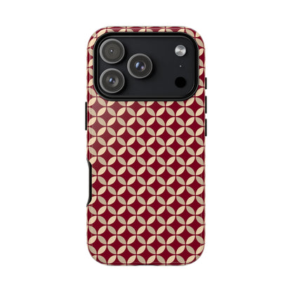 Vintage Geometric Red & Beige Interlocking Pattern Tough Phone Case