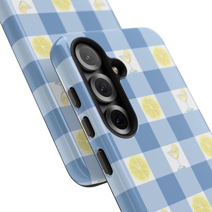 Summer Chic Lemon & Lemonade Aesthetic Gingham Plaid Tough Phone Case