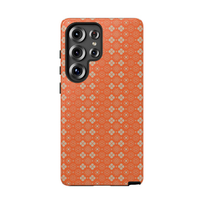 Warm Orange & Beige Japanese Vintage Floral Pattern Tough Phone Case