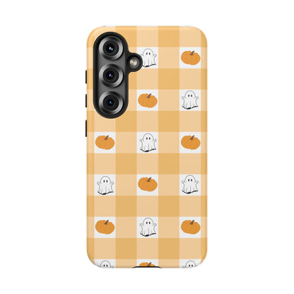 Halloween Ghost And Pumpkin Gingham Plaid Tough Phone Case