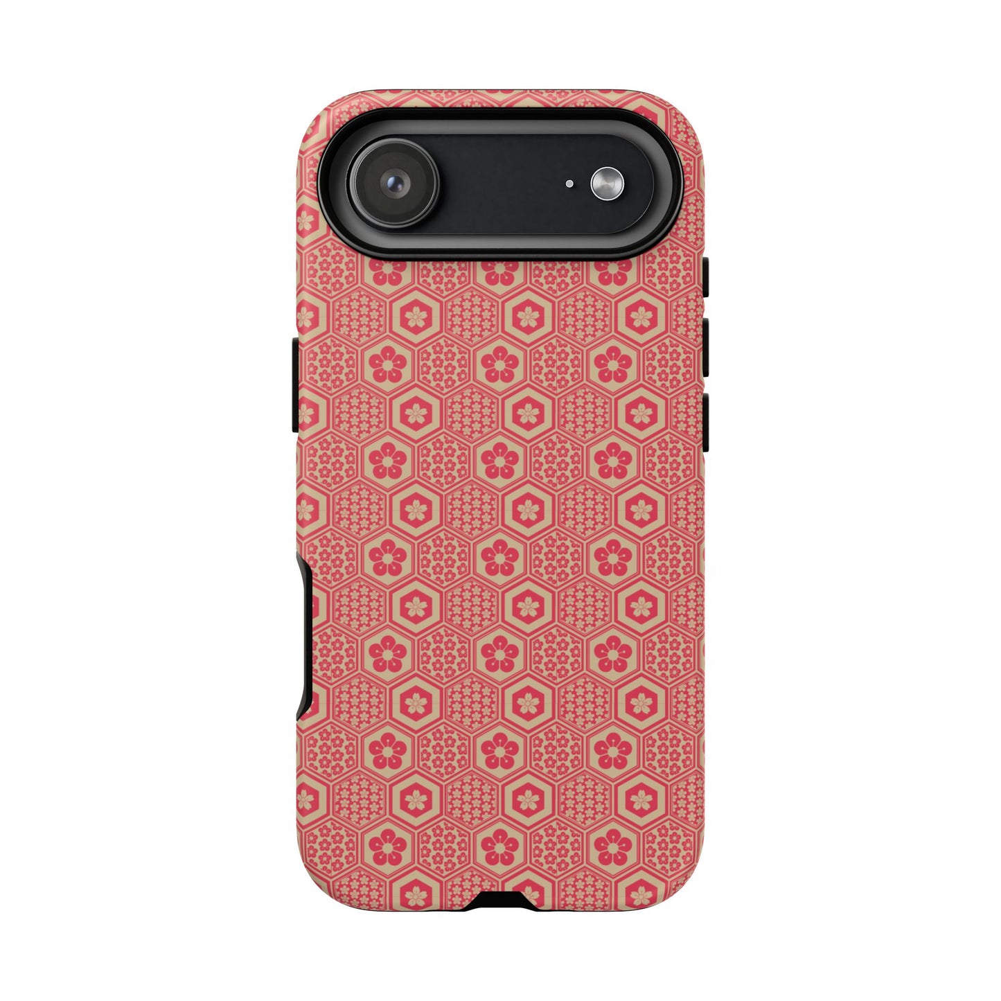 Bold Red & Beige Hexagon Floral Tough Phone Case