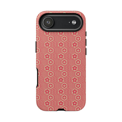 Bold Red & Beige Hexagon Floral Tough Phone Case