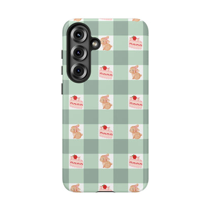 Cute Bunny & Strawberry Cream Cake Gingham Plaid Aesthetic Tough Phone Case