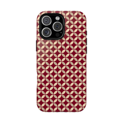 Vintage Geometric Red & Beige Interlocking Pattern Tough Phone Case