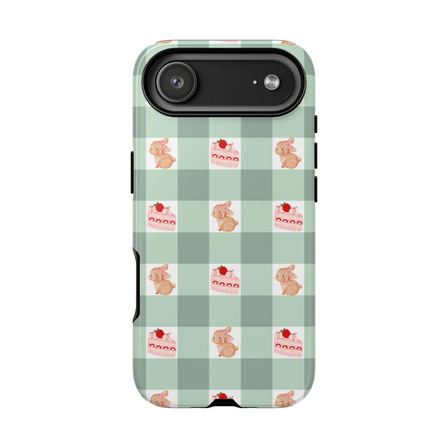 Cute Bunny & Strawberry Cream Cake Gingham Plaid Aesthetic Tough Phone Case
