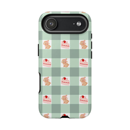 Cute Bunny & Strawberry Cream Cake Gingham Plaid Aesthetic Tough Phone Case