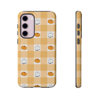 Halloween Ghost And Pumpkin Gingham Plaid Tough Phone Case