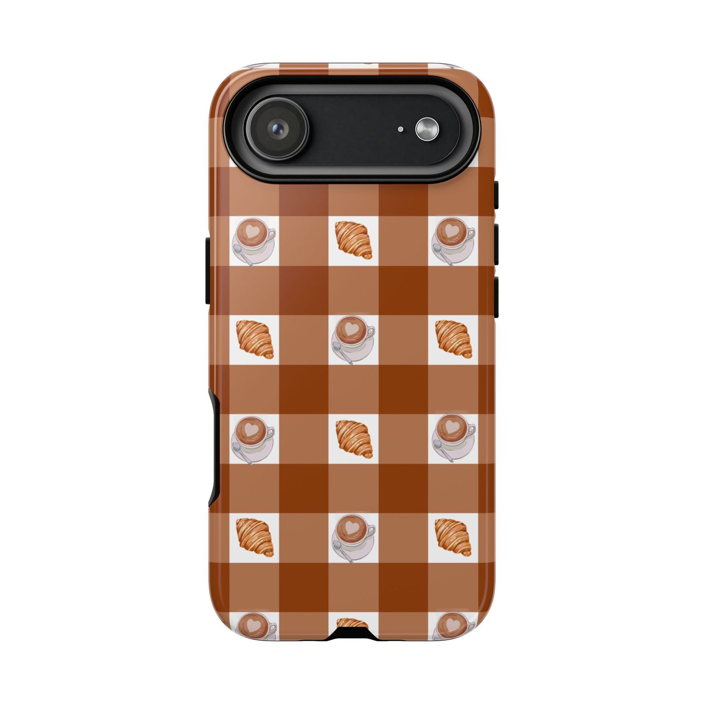 Chic Coffee & Croissant Gingham Plaid Tough Phone Case