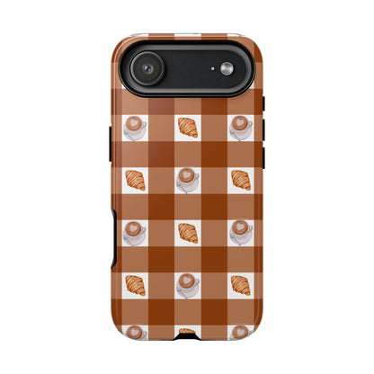 Chic Coffee & Croissant Gingham Plaid Tough Phone Case