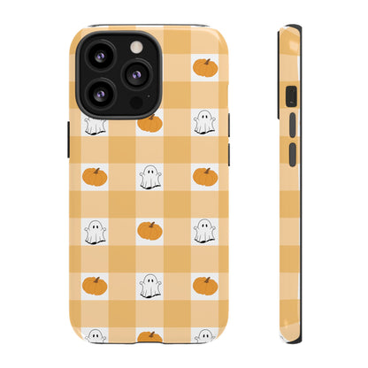 Halloween Ghost And Pumpkin Gingham Plaid Tough Phone Case