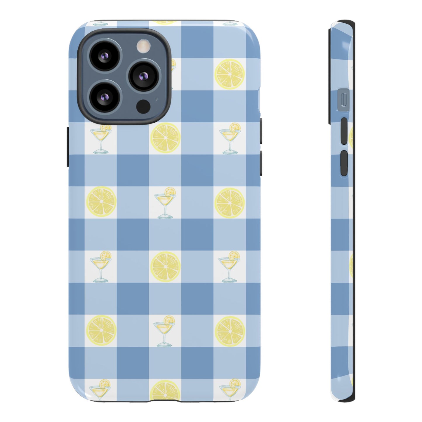 Summer Chic Lemon & Lemonade Aesthetic Gingham Plaid Tough Phone Case