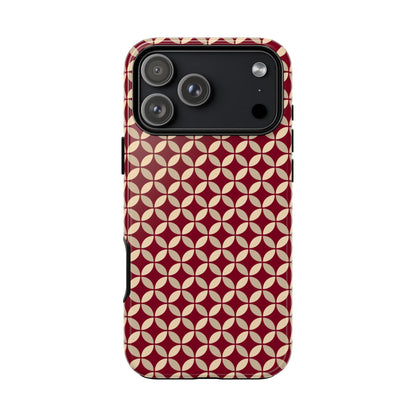 Vintage Geometric Red & Beige Interlocking Pattern Tough Phone Case