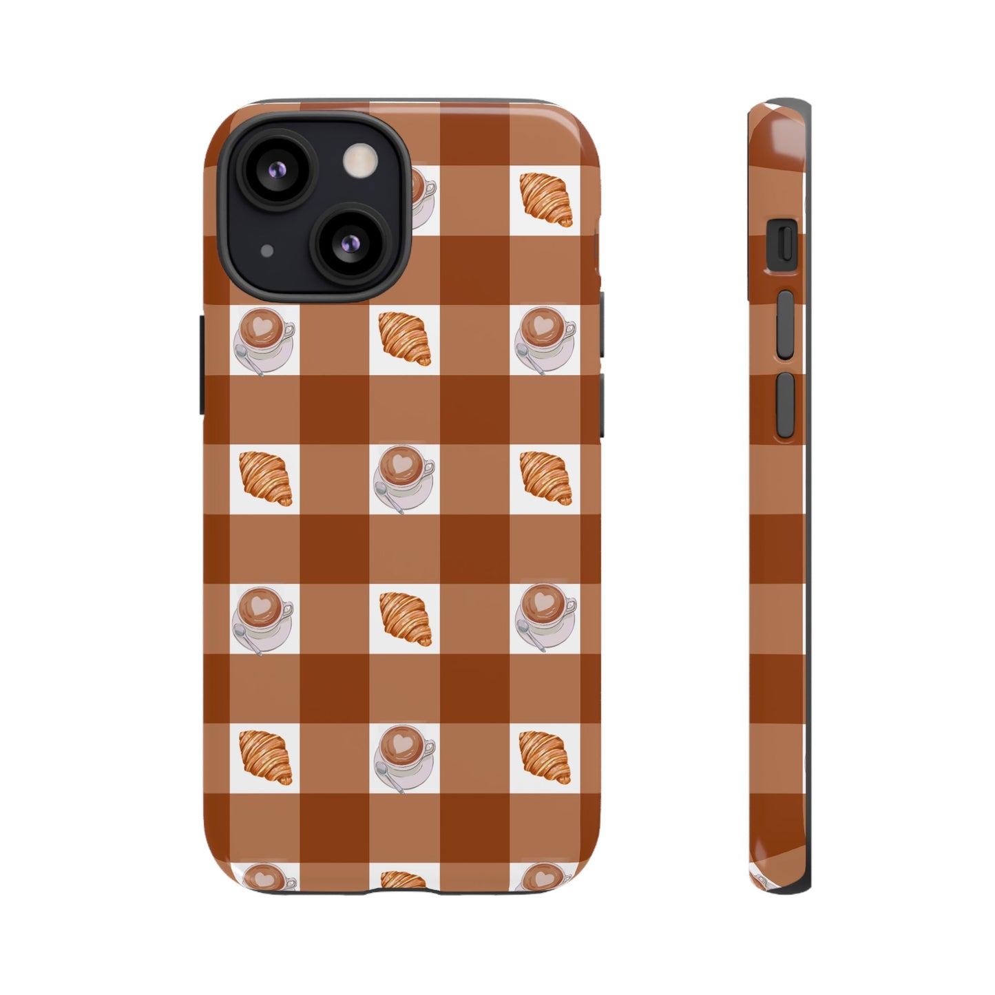 Chic Coffee & Croissant Gingham Plaid Tough Phone Case