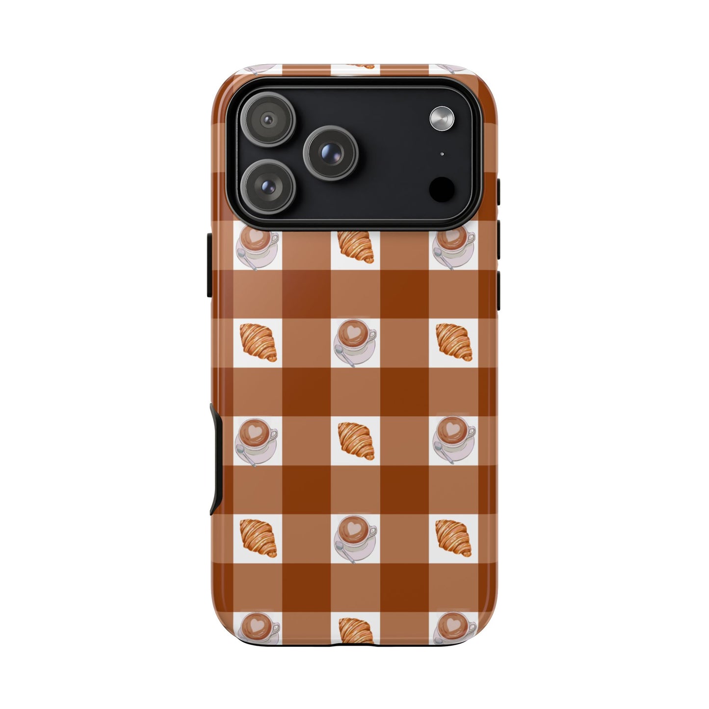 Chic Coffee & Croissant Gingham Plaid Tough Phone Case