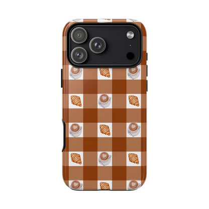 Chic Coffee & Croissant Gingham Plaid Tough Phone Case