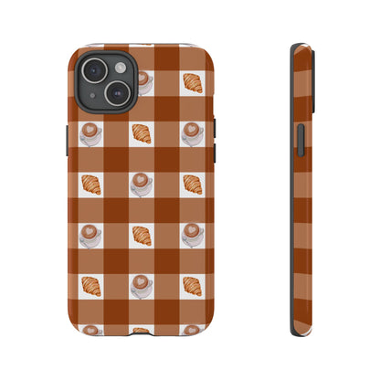 Chic Coffee & Croissant Gingham Plaid Tough Phone Case