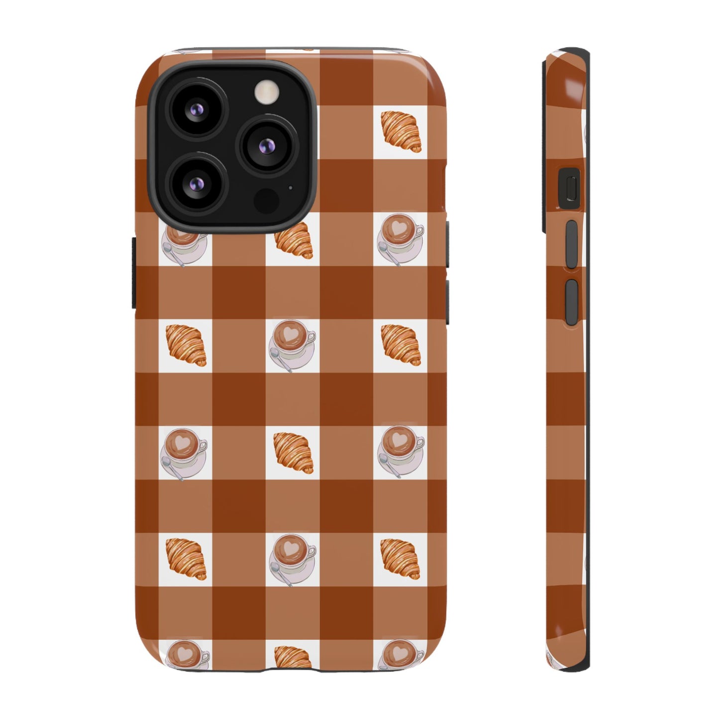 Chic Coffee & Croissant Gingham Plaid Tough Phone Case