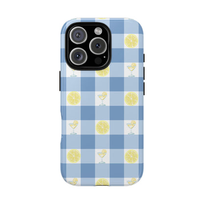 Summer Chic Lemon & Lemonade Aesthetic Gingham Plaid Tough Phone Case