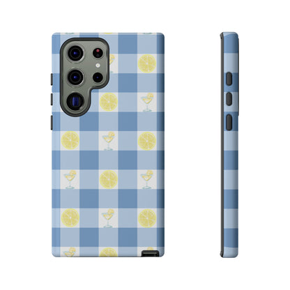 Summer Chic Lemon & Lemonade Aesthetic Gingham Plaid Tough Phone Case