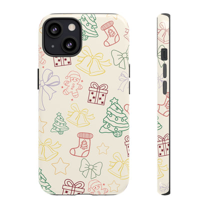 Minimal Christmas Holiday Outline Tough Phone Case