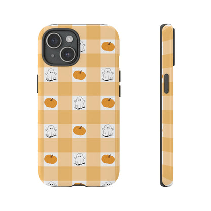 Halloween Ghost And Pumpkin Gingham Plaid Tough Phone Case