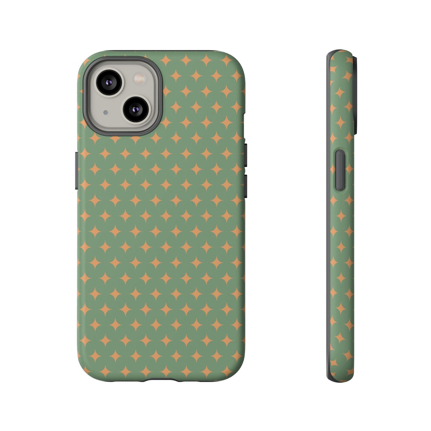 Playful Green & Orange Diamond Pattern Tough Phone Case